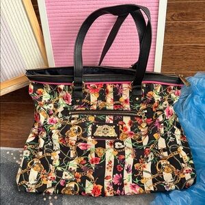 Juicy Couture Black Multicolor Floral Chain Print Tote